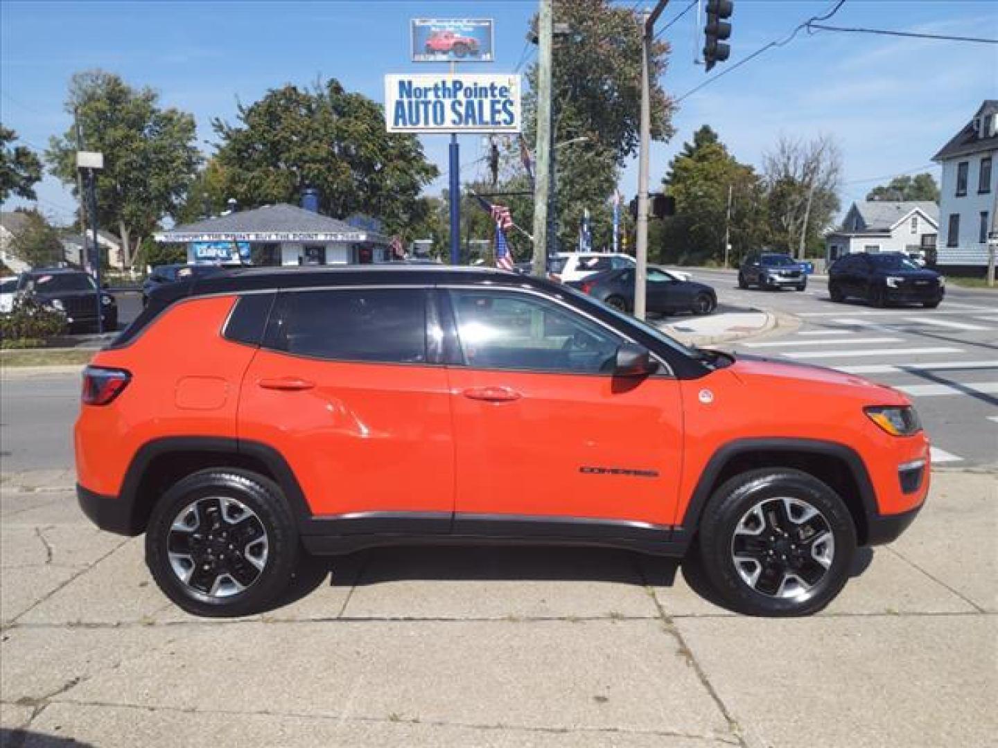 2018 Spitfire Orange Clear Coat Jeep Compass 4x4 Trailhawk (3C4NJDDB4JT) with an 2.4L Tigershark 2.4L I4 180hp 175ft. lbs. Sequential Multiport Fuel Injection engine, 9-Speed Shiftable Automatic transmission, located at 5505 N. Summit St., Toledo, OH, 43611, (419) 729-2688, 41.654953, -83.530014 - Photo#0